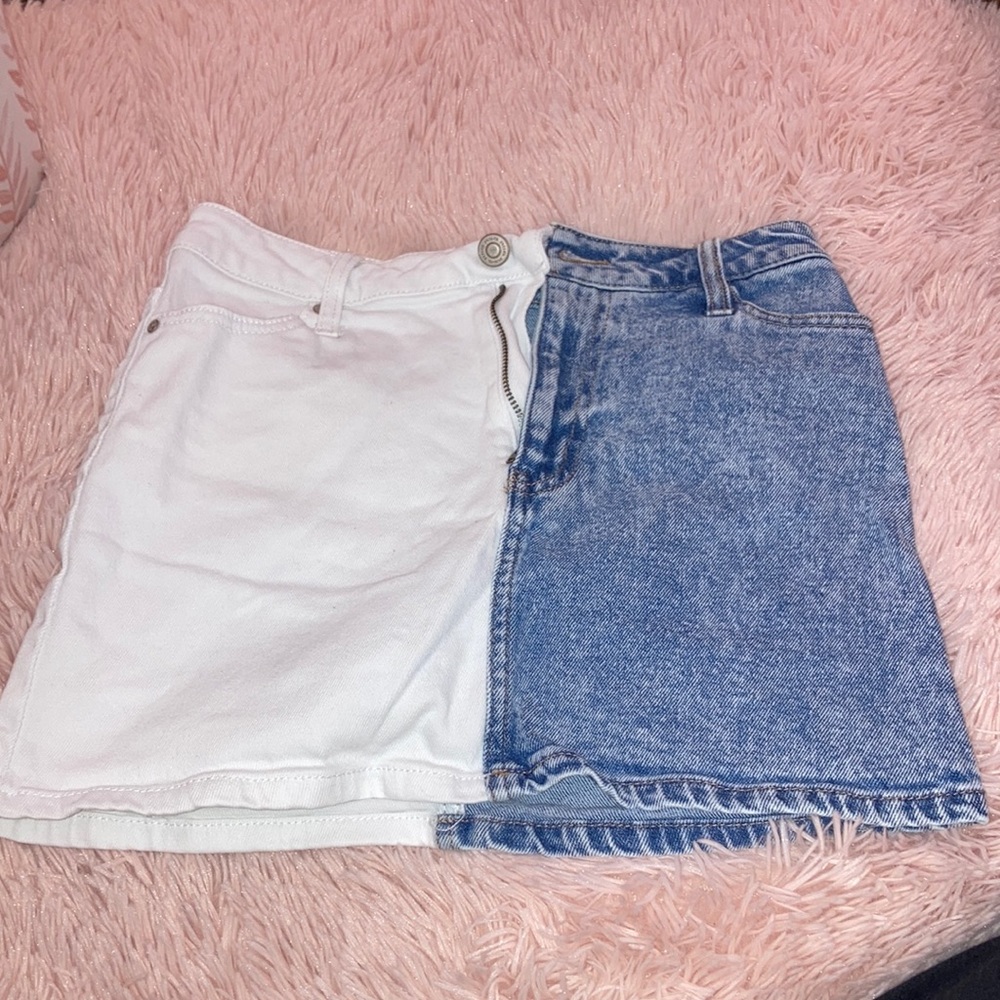 white and blue jean skirt